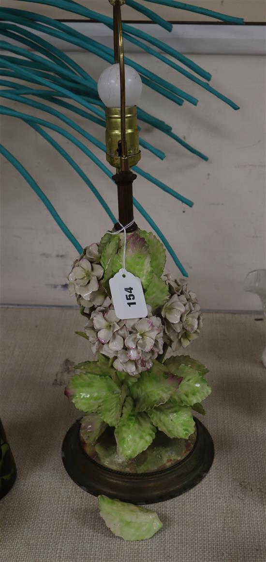A decorative floral table lamp